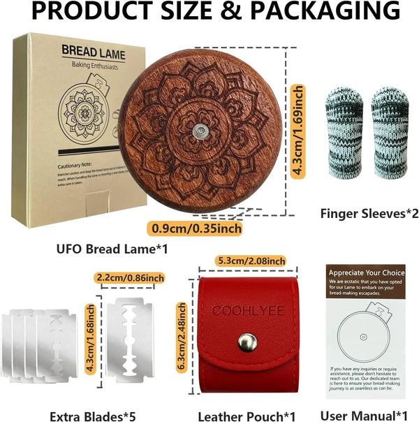 UFO Bread Lame for Sourdough, Wooden Sourdough Scoring Tool with PU Storage Case, 5 Replaceable Blades and Finger Protectors, Bread Scorer for Homemade Bread Baking Gifts3