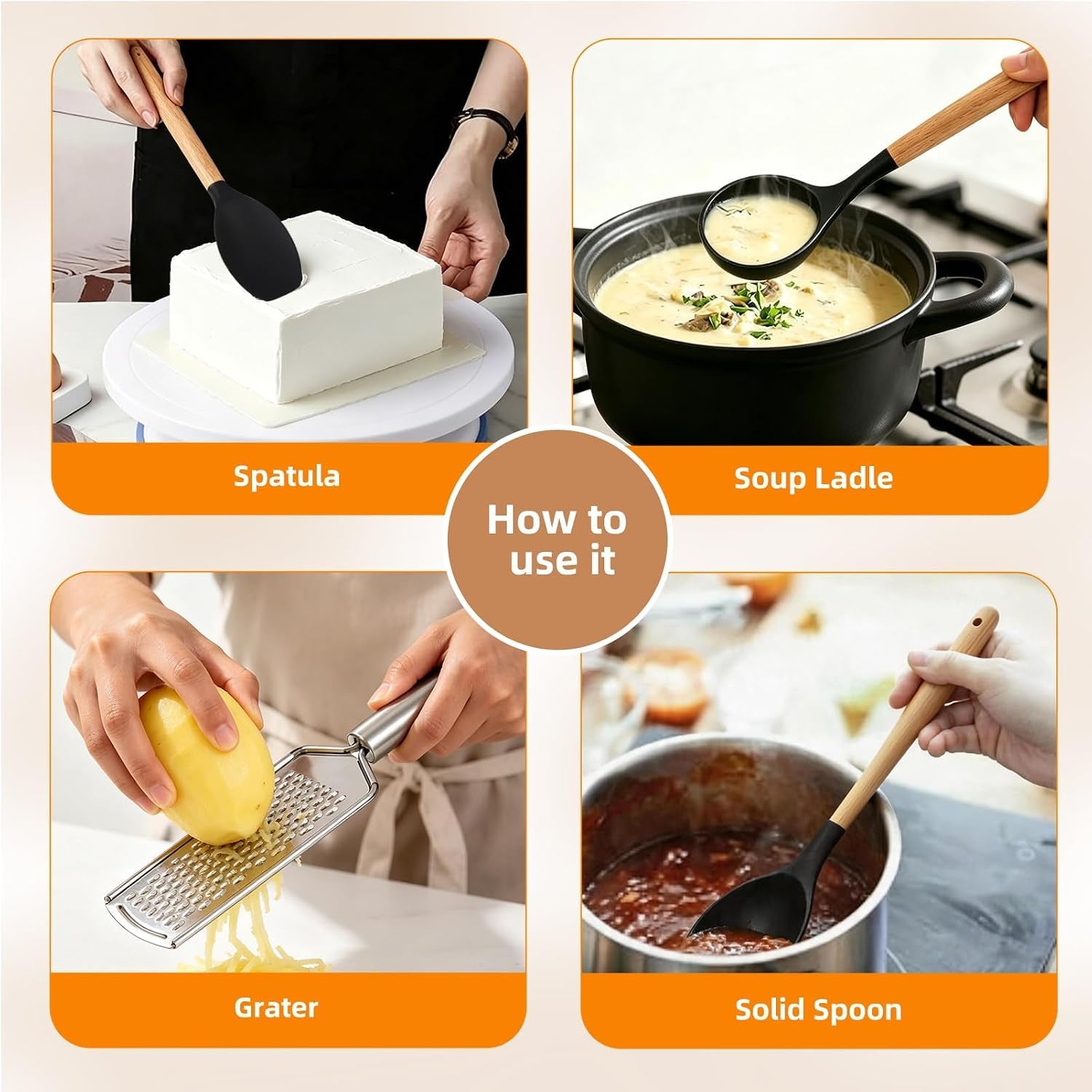 4-piece-set-3-silicone-cooking-spoons-1-grater-kitchen-utensils-black