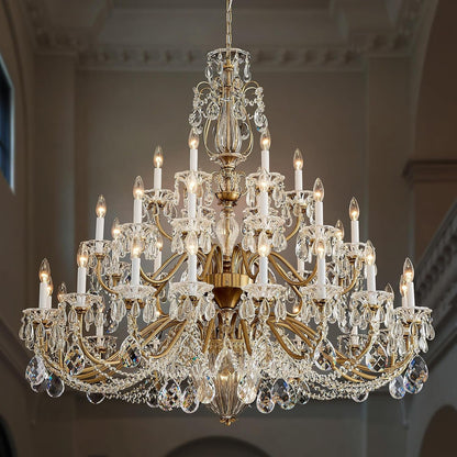 50 Inch Extra Large Maria Theresa Crystal Chandelier, Vintage Brass Candelabra Chandelier Pendant Light Fixture for High Ceiling Living Room, Foyer, Entryway, Staircase, Lobby,Banquet Hall1