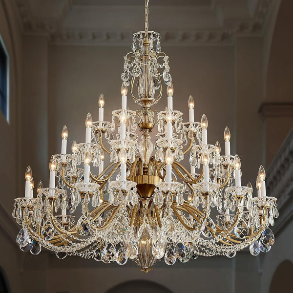 50 Inch Extra Large Maria Theresa Crystal Chandelier, Vintage Brass Candelabra Chandelier Pendant Light Fixture for High Ceiling Living Room, Foyer, Entryway, Staircase, Lobby,Banquet Hall1