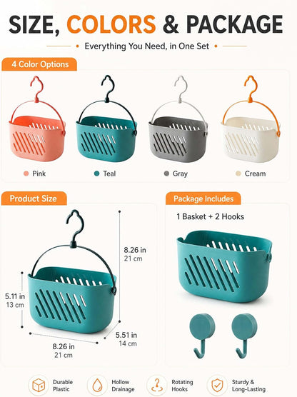 Plastic Hanging Shower Caddy, 2026 New Portable Shower Caddy Hanging Shower Basket Organizer with Hook, Lightweight Bathroom Storage Tote for Dorm, Gym, Travel & College Essentials (Grey)8