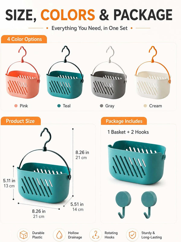 Plastic Hanging Shower Caddy, 2026 New Portable Shower Caddy Hanging Shower Basket Organizer with Hook, Lightweight Bathroom Storage Tote for Dorm, Gym, Travel & College Essentials (Grey)8