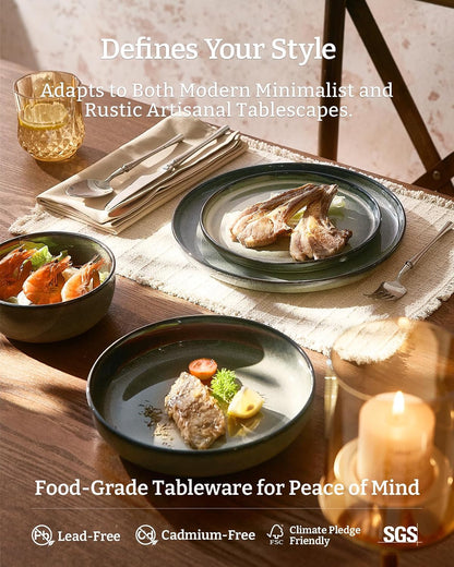 Milkyway 16-Piece Dinnerware Set with Pasta Bowls, Greenish Brown5