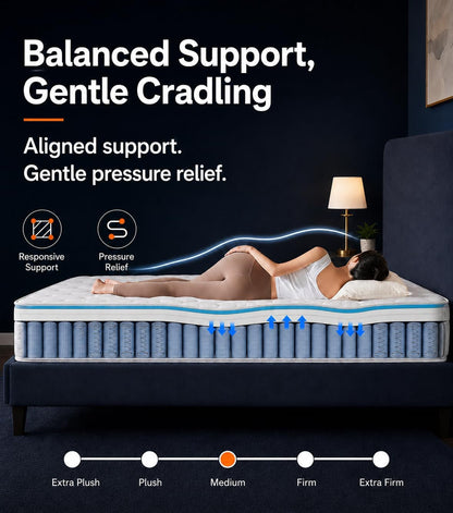 Full XL Mattress, 14 Inch Hybrid Full Mattress in a Box with Cooling Gel Memory Foam & Pocket Springs, Medium Firm for Pressure Relief, Motion Isolation, Back Neck Pain Relief, 54X80 Mattress5