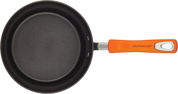 Brights Hard-Anodized Aluminum Nonstick Cookware Set with Glass Lids, 10-Piece Pot and Pan Set, Gray with Orange Handles10