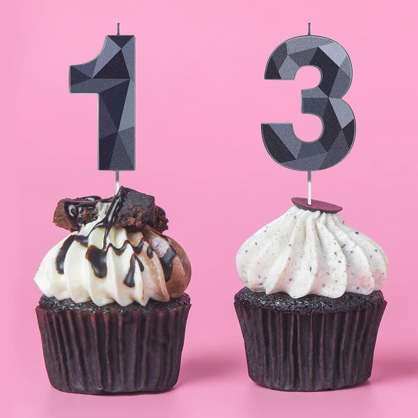 13 Birthday Candles 3D 13Th Diamond Number Cake Topper,Black2
