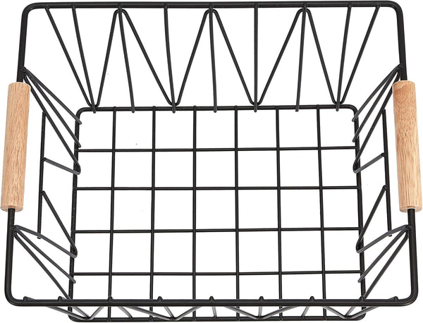 Stackable Rectangular Wire Storage Baskets for Closet Organization, Set of 3, Multipurpose Home Organizer, Black3