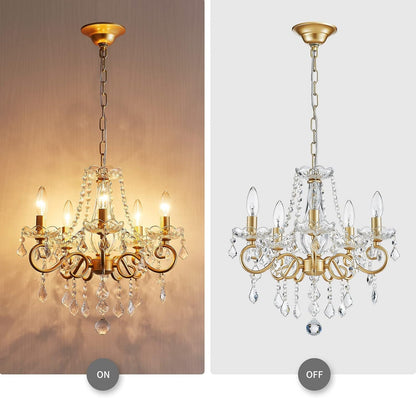 Mini Crystal Chandelier for Living Room, 4-Light Lantern Pendant Light, Gold Chandelier for Kitchen Island Entryway Dining3