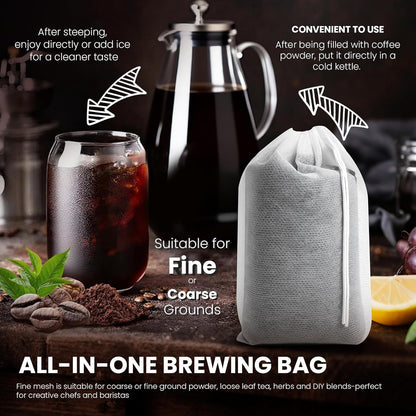 Cold Brew Bags, 120 Count Brew Coffee Filter Bags, 4X6 Inch | Disposable Fine Mesh Drawstring Pouches, Fits Mason Jars & French Press, Ideal for Cold Brew, Coffee, Tea, Herbs & Spices6