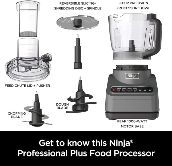 Ninja BN600 Professional plus Food Processor, 850 Watts, 3 Functions for Chopping, Slicing & Dough with 9-Cup Processor Bowl, 3 Blades, Food Chute & Pusher, Silver3