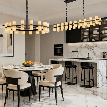 Alabaster round Chandelier, Natural Spanish Stone Texture Chandeliers, D31In round Chandeliers for Dining Room Chandelier Light Fixture for Kitchen Living Room Foyer Entryway Hallway (Black)4