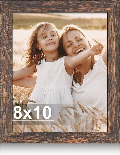 8X10 Picture Frame with Real Glass Wood Frame(Rustic Brown, 1 Pack)1