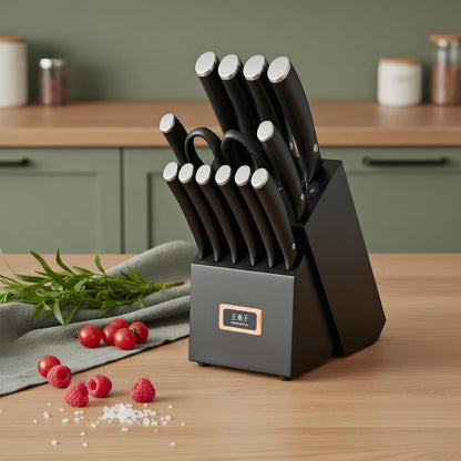 15-Pcs Knife Block Set, High Carbon Steel Ultra Sharp, Black4