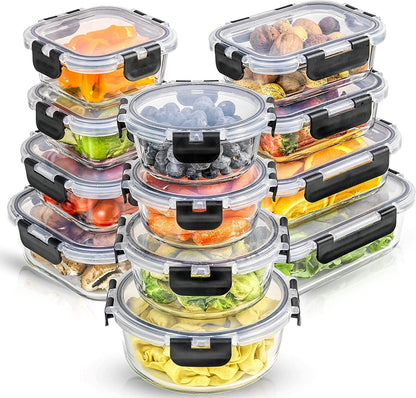 24Pc Borosilicate Glass Storage Containers with Lids | 12 Airtight/Freezer Safe Food Storage Containers for Pantry and Kitchen | Meal Prep Container for Lunch | Glass Tupperware Set1