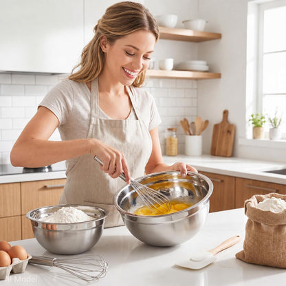 Stainless Steel Mixing Bowl Set, 7PCS Kitchen Prep Bowls (Khaki)7