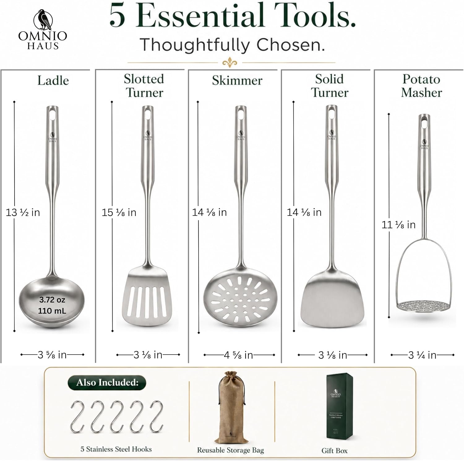 premium-stainless-steel-kitchen-utensil-set-5-piece-304-18-8-cooking-utensils-with-hooks-soup-ladle-slotted-turner-solid-wok-turner-skimmer-potato-masher-storage-bag-and-gift-box