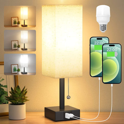 Small Bedside Table Lamp for Bedroom - Desk Lamp for Nightstand, USB C+A1