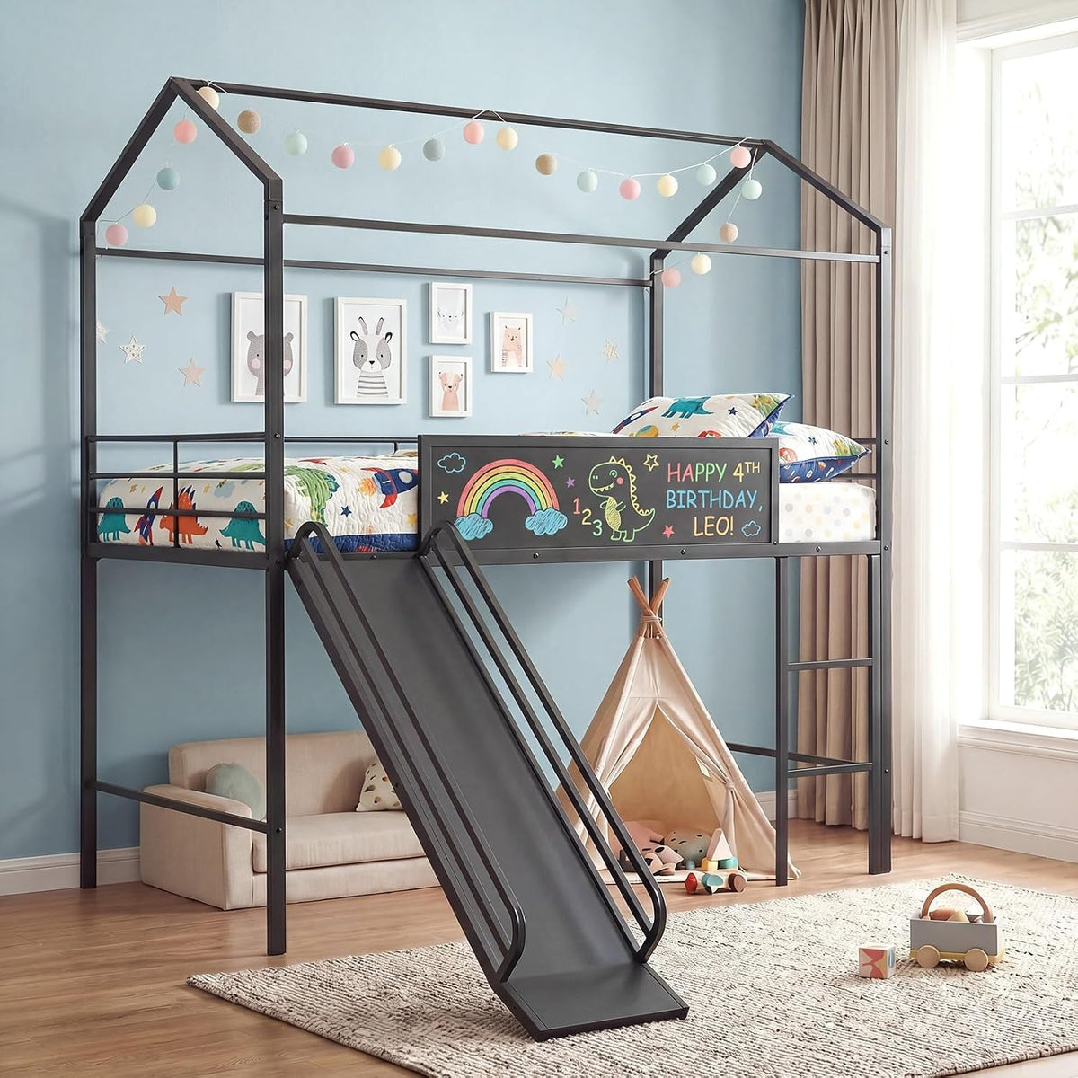 twin-size-house-loft-bed-low-loft-bedframe-w-roof-slide-ladder-chalkboard-sturdy-metal-slats-for-bedroom-dorm-kids-house-bed-for-boys-girls-no-box-spring-needed-black