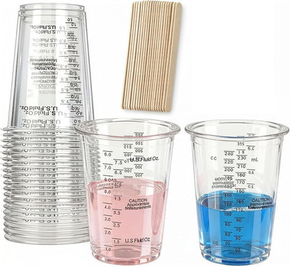 20PCS 8Oz Disposable Plastic Measuring Mixing Cups with 20 Wooden Stirring Sticks, Clear Graduated Cups for Epoxy Resin Paint Pigment Mixing (20)1