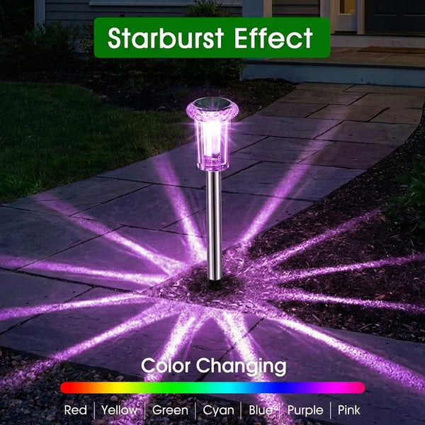 Solar Outdoor Lights, 10 Pack Solar Pathway Lights Outdoor Waterproof, Stainless Steel Stake Lighting for Garden Yard Path Walkway Driveway Patio Lawn outside Decor,Color Changing2