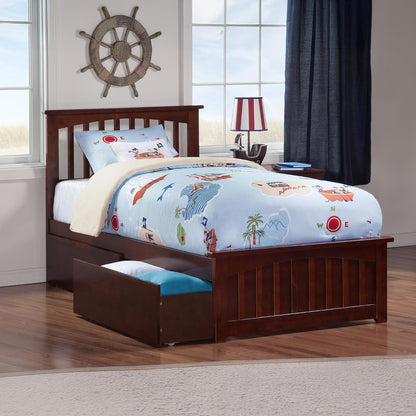 , Mission Twin Storage Platform Bed with Matching Footboard, Walnut1