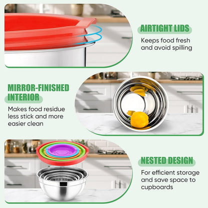 Metal Mixing Bowls with Lids Set, Airtight Lids & Multicolor3