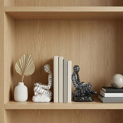Book Ends for Heavy Books Set of 2, Modern Abstract Thinker Book Ends for Shelves and Desk - Resin with Non-Slip Pads, Bookends for Shelves, Modern Black White Office Decor Bookends3