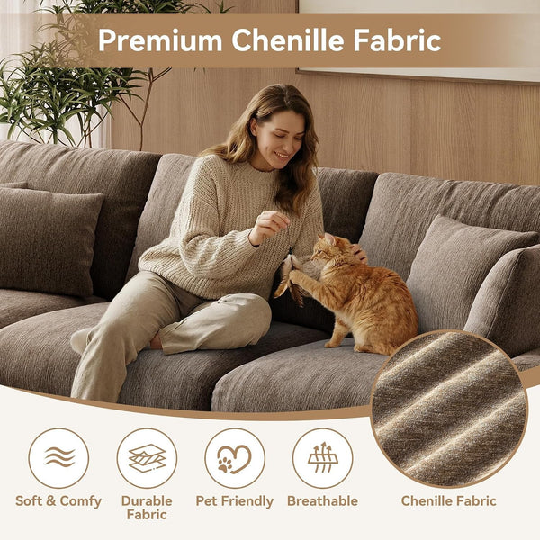 110” Cloud Sectional Couches for Living Room, Modular Sectional Sofa with Deep Seat, Convertible L-Shape Couch with Storage Ottoman for Bedroom Apartment, Chenille (Brown)3