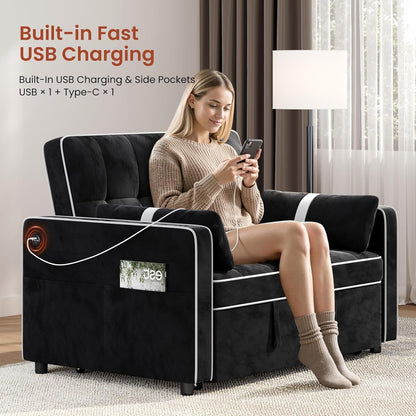 3 in 1 Sofa Bed Convertible Sleeper Sofa with USB Ports, Black5