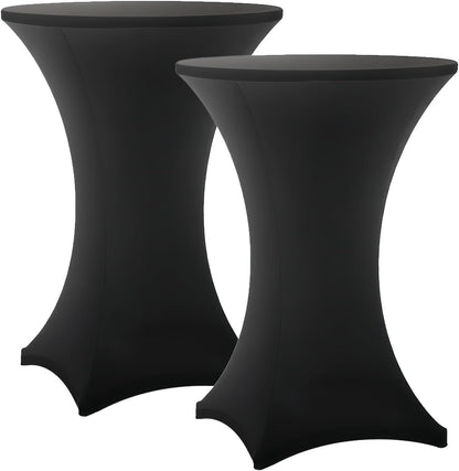 Cocktail Table Covers - 2 Pack 32X43 Inch Table Cloth - Black | Fitted Stretch Spandex round High Top Tablecloth for Party, Bar, Birthday, Pub, Banquet1