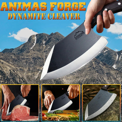 Dynamite Cleaver Meat Cleaver Knife Heavy Duty High Carbon Steel Butcher Knife Desert Hardwood Handle Full Tang BBQ Meat Cutting Butchering Kitchen Cooking Outdoor Camp Bone Chopping Prep10