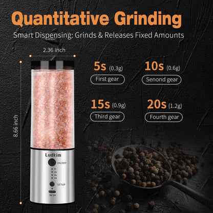 Electric Salt and Pepper Grinder, 240ML Large Capacity Rechargeable Automatic Salt and Pepper Shakers with 5-20S Timer, LED Adjustable Coarseness，Kitchen Appliances Birthday Gifts for Women Men7