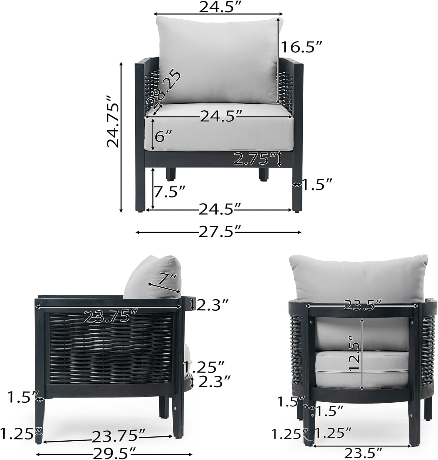 peron-patio-4-seater-conversation-set-sofa-loveseat-2-club-chairs-coffee-table-cushion-back-pillows-acacia-wood-wicker-garden-backyard-poolside-black-light-grey