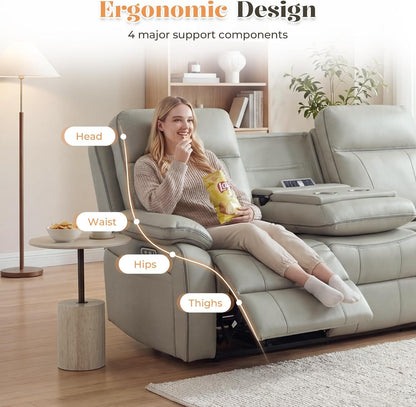 3 Seater Reclining Sofa with Drop down Table, Breathable Leather Electric Reclining Couch Wall Hugger Recliner with Cup Holder/Usb/Type C for Living Room Furniture(Gray, 3 Seater)8