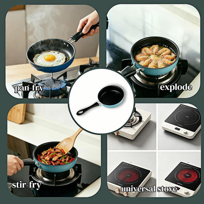 4.7 Inch Mini Nonstick Egg Frying Pan,Small Cast Iron Skillet with Heat Resistant Handle,Induction Compatible Tiny Pan for Gas Electric Stove,Compact for Single Egg Pancakes Appetizers(Blue)7