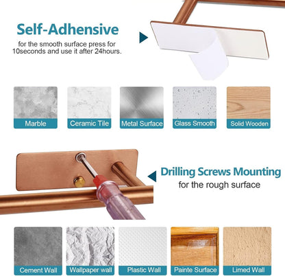 Paper Towel Holder - Self Adhesive Paper Towel Holder Wall Mount for Kitchen Rack， Adhesive Paper Towel Roll Rack for Bathroom Towel Kitchen ， Stainless Steel-Rose Gold8