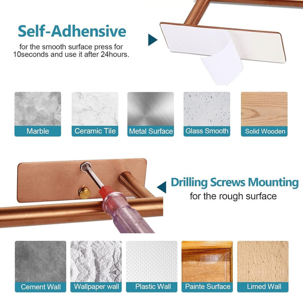 Paper Towel Holder - Self Adhesive Paper Towel Holder Wall Mount for Kitchen Rack， Adhesive Paper Towel Roll Rack for Bathroom Towel Kitchen ， Stainless Steel-Rose Gold8