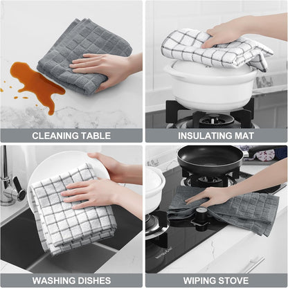 Large Premium Cotton Kitchen Towels 16"X 28", 6 Pack, Grey | Natural Ring Spun 390 GSM Dish Towels, Super Absorbent Terry Kitchen Hand Towels, Soft Tea Towels with Hanging Loop4