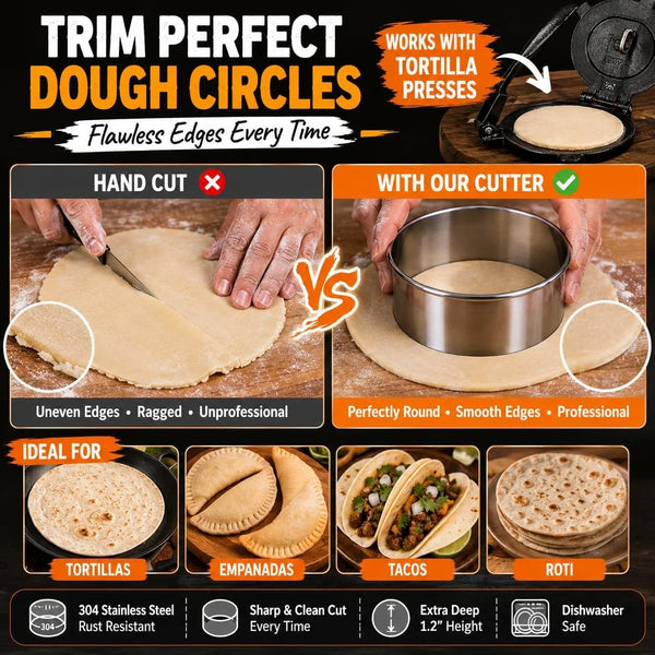 Large round Cookie Cutter 6 PCS (2, 3, 3.5, 4, 5, 6 Inch) Set, 6-Piece Stainless Steel Biscuit Cutters, Heavy Duty Metal Ring Mold for Burger Press & Meat Shaping, Tortilla Crust5