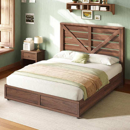 Queen Size Farmhouse Bed Frame with 4 Storage Drawers7