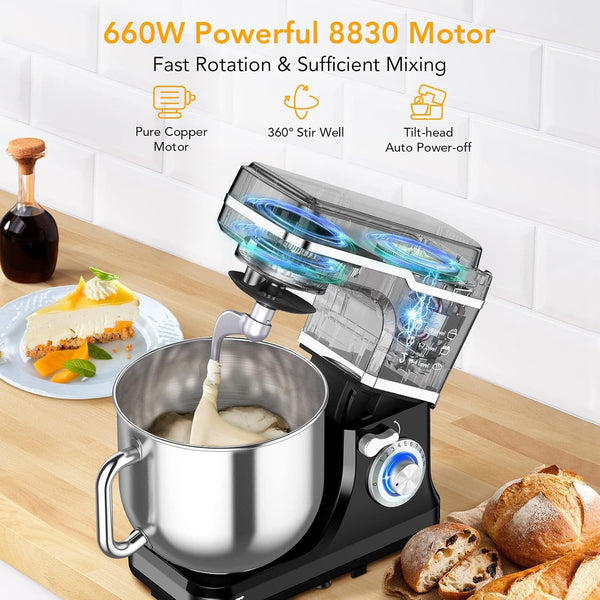 Stand Mixer Dough Mixer 7QT 660W 10-Speed Tilt-Head Dough Mixer, Electric Kitchen Mixer with Stainless Bowl, Hook, Whisk, Beater & Splash Guard, Black (Black)9