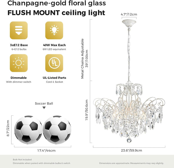 6-Light Crystal Chandelier Pendant Light, Height Adjustable2