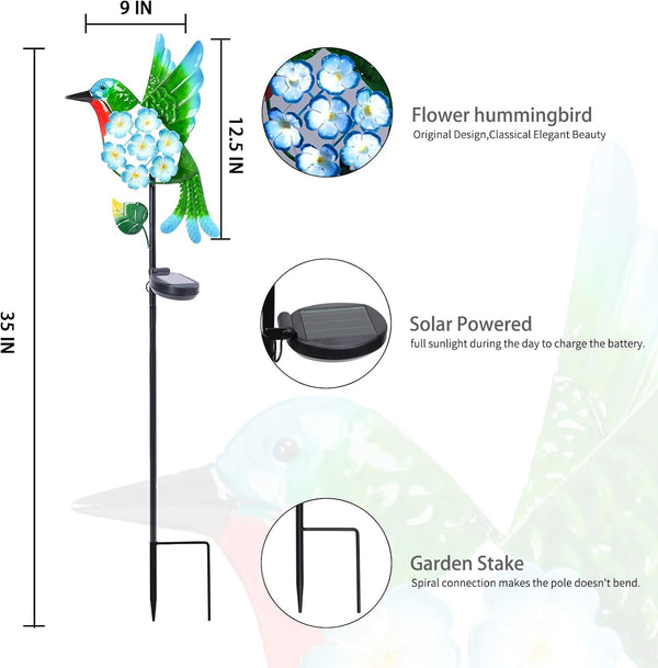 Decorative Solar Garden Lights, Hummingbird Flower Stake for Lawn Yard2