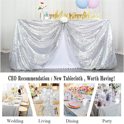 Sequin Tablecloth Silver 72''X72'' Square Glitter Table Cover Silver Table Cloths for Parties Wedding Tablecover Event Decor Sparkley Tablecloth Kitchen Linen3