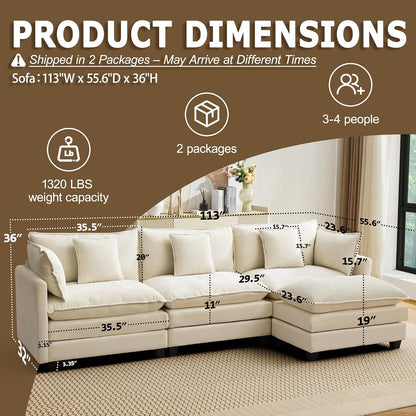 113" Modular Sectional Sofa, L Shaped Cloud Couch with Ottoman2