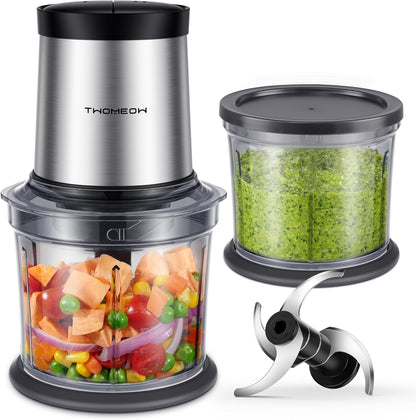 Food Processor 4 Cup, Electric Food Chopper, 【Small but Powerful】Meat Grinder with 2 Bowls, 2 Speed & 4 Blades for Vegetable, Meat, Nuts, Functions for Chopping, Dicing, Mixing and Puree1