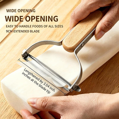 Large Y Veg Peeler, Wide Serrated Stainless Steel Blade Wood Handle3