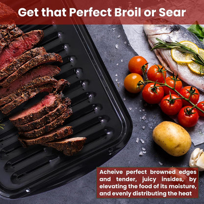 Broiler Pan for Oven Nonstick 16.75” X 13” Porcelain Nonstick Coated - Broiling Pan for Oven Withstands Heat up to 550° F - Heavy Duty Broil Pans and Rack Circulates Heat and Drains Fat (Black)4