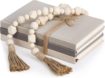 3 Pieces Faux Decorative Books Set for Home Decor,Classical Grey | 8.5" X 5.7" Stacked Linen Notebook, Shelves Coffee Table Display Books with Wood Bead, Bookend Gift for Mantle Living Room1