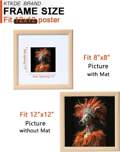 12X12 Picture Frame Real Glass, Display Pictures 8X8 with Mat or 12X12 without Mat, Modern Style Wood Composite Frame,Gallery Wall Frame Wooden，Best Gift4